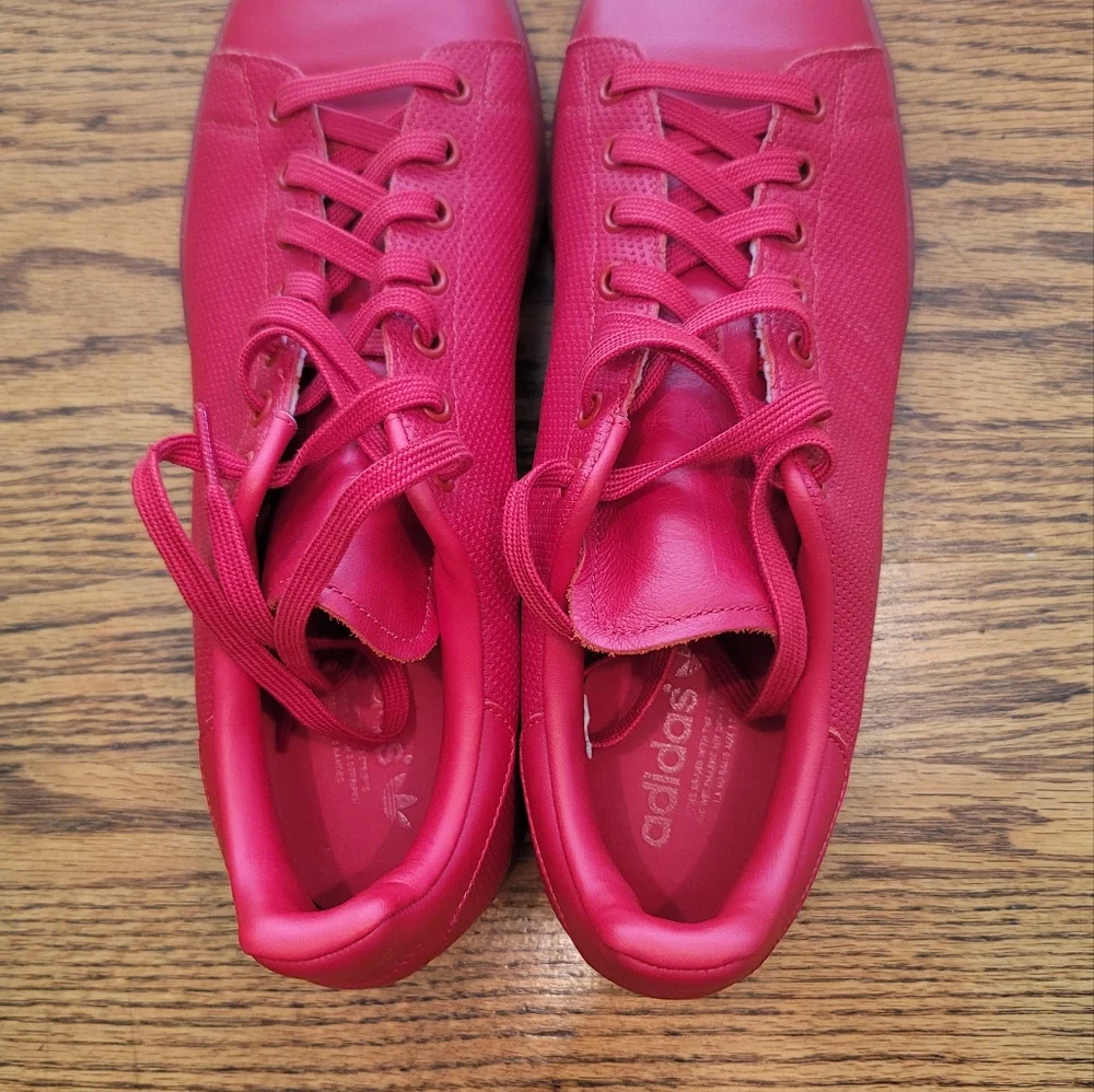 NWOT Adidas Stan Smith Red Genuine Leather Sneakers Gym Kicks Shoes Size 12 - Picture 3 of 14
